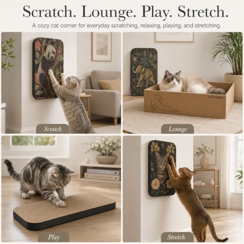 4 Pack Cat Wall Scratcher, Art Cat Scratching Board for Cats - color: Elephant & Cat & Panda