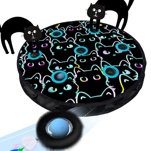 ORSDA Cat Toys, Interactive Fast Rolling Ball in Pouch, Hide and Seek for Indoor Cats, Motion Chirping Activated Moving Ball, 7 Holes Mat Mouse Catching Game