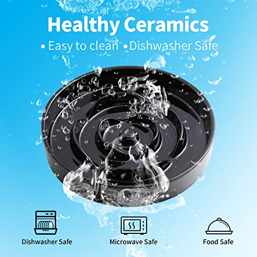 Black 8.66 in Dog Bowl Ceramic Slow Feeder for Medium Large Dogs,Elevated/Raised Slow Feeding Dog Food Water Dish Heavy Weighted,Puppy Dish for Fast Eaters,Puzzle Eating Bowl Modern Maze - color: Black Slow Feeder Elevated