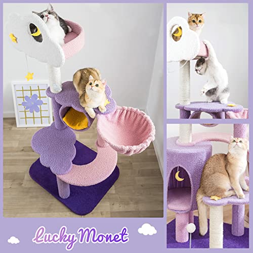 59 Inch Cloud Cat Tree for Indoor Large Cats, Cute Purple Pink Cat Tower - size: 59 Inch Cat Tree