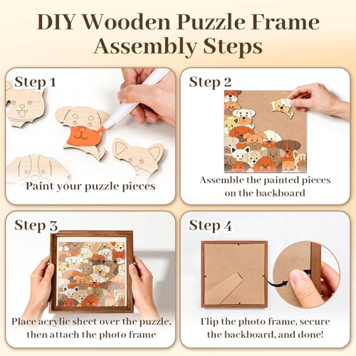 DIY Colorable Wooden Dog Puzzle Frame, Arts and Crafts Kits Toys for Kids - color: Dog