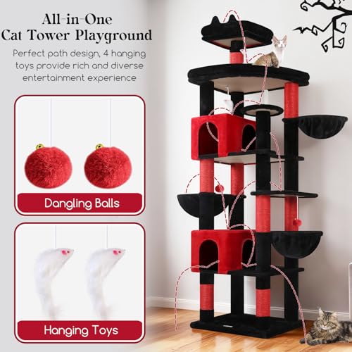 Globlazer 82in Gothic Extra Large Cat Tree for Indoor Cat Large Adult, S82 - color: Black Red