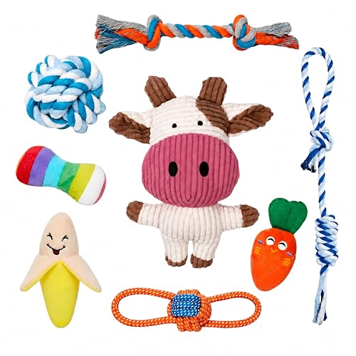 Toozey 8 Pack Small Dog Toys, Squeaky Plush Puppy Toys & Durable Rope Toys
