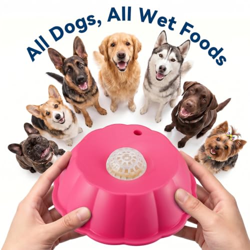 Dog Lick Bowl Ball Slow Feeder, Licking Bowl for Liquid Treat with Rolling Spin Sphere Roller Licker, Licky Feed Calming Anxiety Relief Enrichment Yogurt (Pink) - color: Pink Slow Feeder