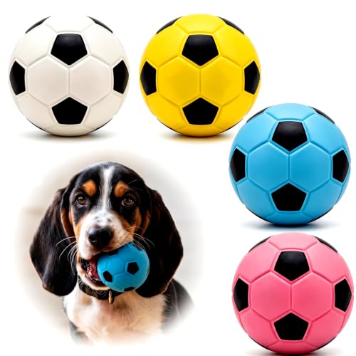 4 Pack 2 Inch Squeaky Dog Soccer Ball Toys, Soft Latex for Small Dogs - size: 4