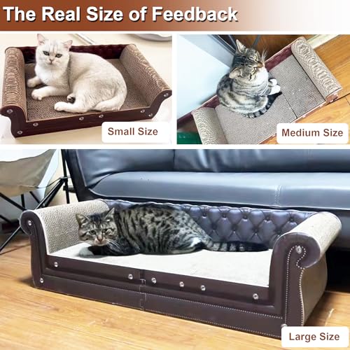 COOZMENT Scratching Sofa, Couch Shaped Thick Scratching Cardboard, Lounge Bed for Indoor Rest&Play, Sofa Scratcher Pad (Brown, 27.6" L X 12.2" W X 7.4" H) - color: Brown-Medium