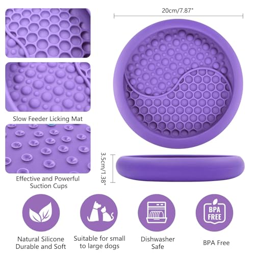 Dog Lick Bowl, Non-Slip Lick Mat Slow Feeder for Dogs & Cats - color: Purple, size: Large