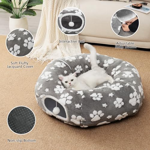 Cute Round Cat Tunnel for Indoor Cats, Grey - color: Grey Paw, size: Round