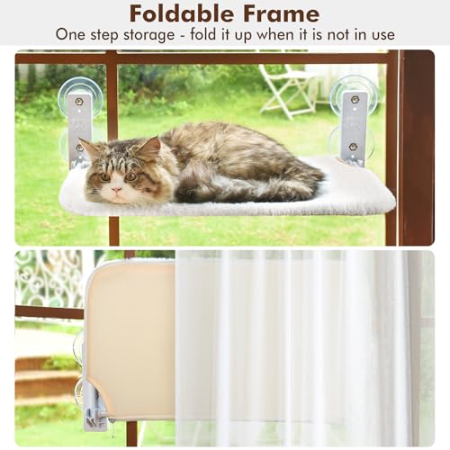 AMOSIJOY Foldable Cat Window Perch with Metal Frame, M White - color: White, size: Medium