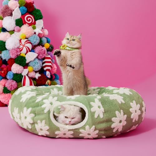 Lesure Donut Cute Jacquard Cat Tunnel Bed Kitten Toys for Puppy Bunny - color: Flower Garden Green, size: Standard (33.5"L x 33.5"W x 10"H)