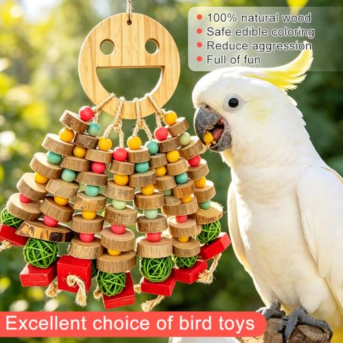 Large Bird Toys for Parrots Toys Natural Colored Wooden Bird Cages Chew Accessories for Macaws, Cockatoos, African Grey, and Amazon Parrots (Colorful Round Discs) - color: Colorful Round Discs