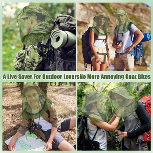 HESTYA 6pack Mosquito Bug Head Net Mesh for Camping Hiking, Green - color: Green