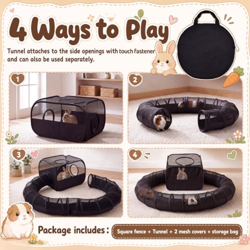 Lewtemi Large Guinea Pig Playpen with Tunnel Ferret Playpen with Carry Bag