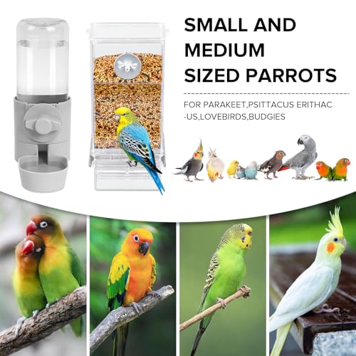 lemtrflo No Mess Bird Feeder Water Dispenser Set, Bird Feeder for Cage - color: grey