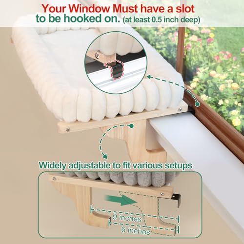 Zakkart SnugCloud Cat Perch for Windowsill (Dark Stained Wood/Brown, L) - color: Dark Stained Wood w/ Brown Bed, size: Large (25"x15")