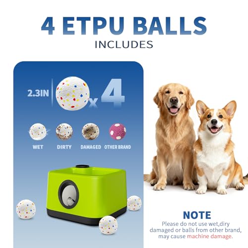 Automatic Dog Ball Launcher: Upgraded Auto/Manual Pet Ball Thrower Toy for Dog Indoor/Outdoor Play Include 4 Chew-Resistant Balls - Home,Park,Yard Dog Self Play Companion