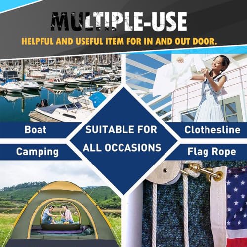 90 ft 1/4 inch (7mm) Polyester Rope (Nylon - Like Durability) Poly Flag Pole Clothes Line Camping Utility Good for Tie Pull Swing Climb Knot (White) - color: White, size: 1/4" x 90'