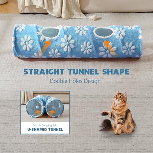 Straight Cat Tunnel for Indoor Cats 47"x12", Blue Flower - color: Blue Flower, size: Straight