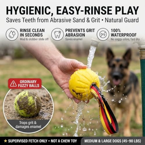 Dog Ball on Strap, Floating EVA Fetch Toy for Large Dogs 45+ lb - size: Large