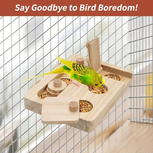 Wooden Bird Foraging Puzzle Feeder for Small Parrots, 7.2 x 5.4 Inch