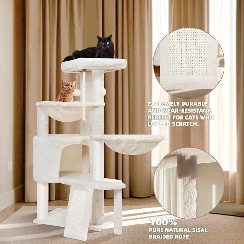 Wang Xin Three Layer Cat Tree with Cat Condo Scratch Pad and Two Hammocks,Beige - color: Beige, size: Small