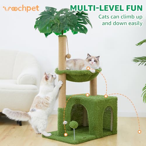 Woochpet 38'' Cat Tree Condo with Hammock Cat Tower with Scratching Posts Green Large - color: Green, size: 48‘’