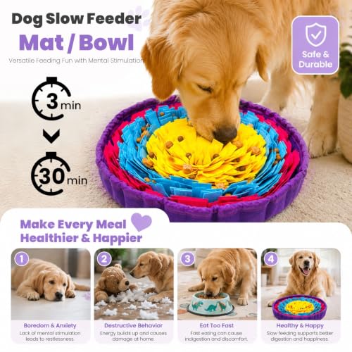 Snuffle Mat for Dogs, 19"x19" - Slow Feeder Bowl & Interactive Dog Puzzle Toy, Enrichment Sniffing Mat for Mental Stimulation, Nosework Foraging Treat Game for Small Medium Large Breed Puppy Cats