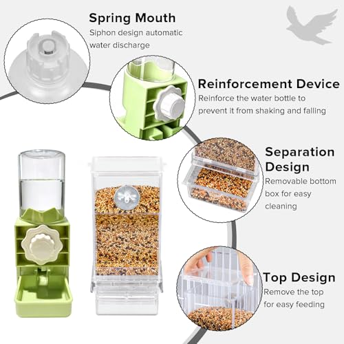 Lemtrflo No Mess Bird Cage Feeder, Automatic Bird Water Dispenser - color: green