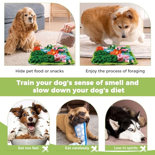 18.34x18.34 Inches Durable Snuffle Mat for Dogs,Slow Feeding Game Interactive Puzzle Dog Food Mat,Encourage Natural Foraging Skill Dog Snuffle Mats Easy to Clean for Small Medium Breed Dogs Cats