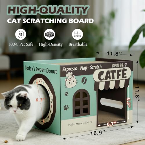 Cardboard Cat Scratcher House, Corrugated Scratching Pad with 2 Pads, Green - size: New-Green