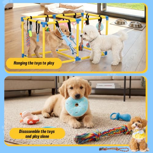 Puppy Play Gym with 12 Hanging Toys (Yollow) - color: Yellow, size: 19.5x38in
