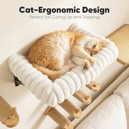 FUKUMARU Cat Wall Shelves, 17 x 10 Inch, Soft Cushion - color: White