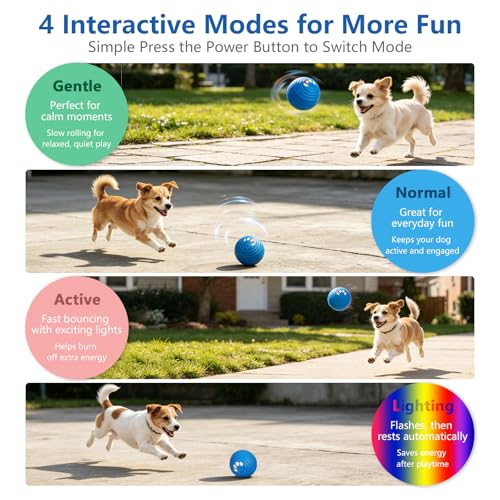 Smart Interactive Dog Ball for Aggressive Chewers, Self Moving Toy, E-TPU - color: Blue