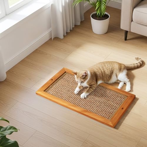 Cat Scratching Post - 2PCS Large, Wooden Sisal Cats Wall Scratcher, Floor or Wall Mounted Vertical Cat Scratch Pad for Indoor Cats Adults or Kittens, Cat Wall Furniture Protector - size: 2 PCS Large Brown