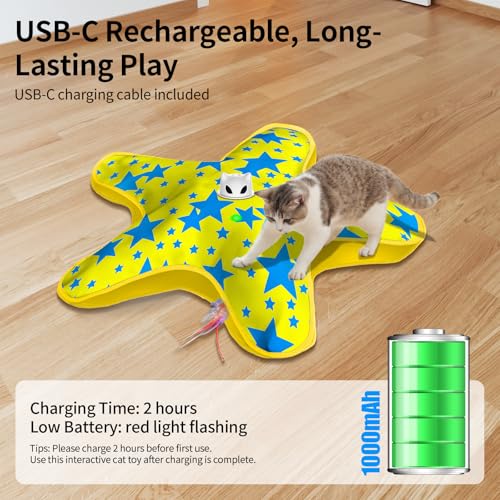 Interactive Cat Toys for Indoor Cats with Moving Concealed Feathers - color: Yellow Blue