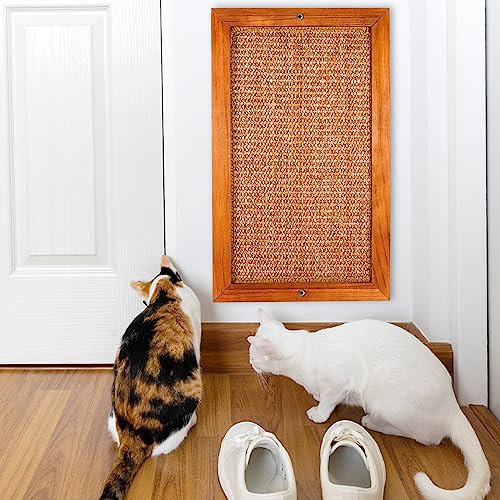 Cat Scratching Post - 2PCS Large, Wooden Sisal Cats Wall Scratcher, Floor or Wall Mounted Vertical Cat Scratch Pad for Indoor Cats Adults or Kittens, Cat Wall Furniture Protector - size: 2 PCS Large Brown