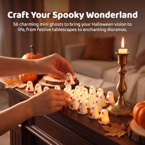 56 Pcs Halloween Mini Resin Ghosts Figurines Tiny Ghosts - style: Ghost Pumpkin Basket Style