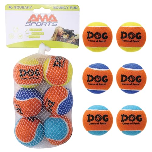 AMA SPORT Squeaky Tennis Balls for Dogs 2.0" Small Dog Tennis Balls for Throwing and Fetching Dog Toys for Training, Exercise, High Bouncing 6 Pack (Multicolor A) - color: Multicolor A, size: Small