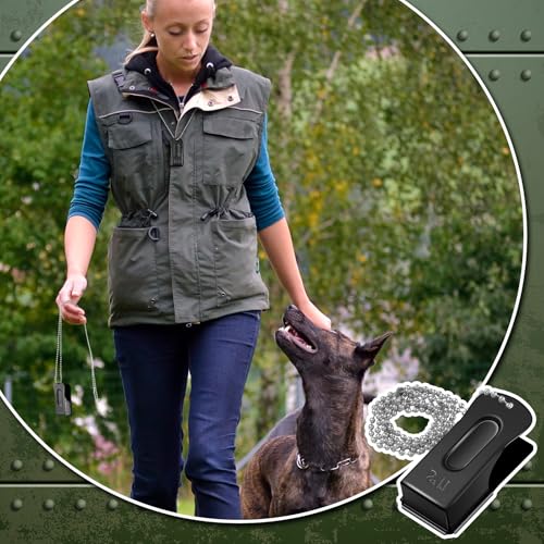 Jenaai 3 Pieces Brass Dog Training Clicker with Chain for Dogs Cats, Black - color: Black