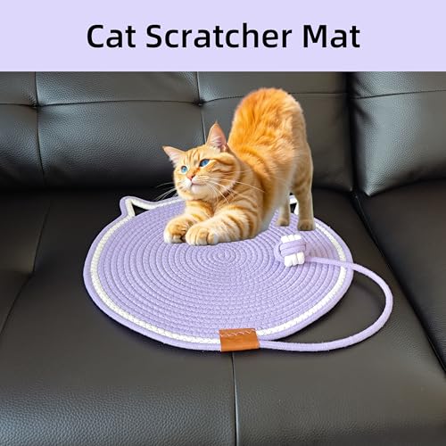 Cat Scratcher Mat 16.9'' Round Natural Cotton Rope Double-Sided, Violet - color: Violet