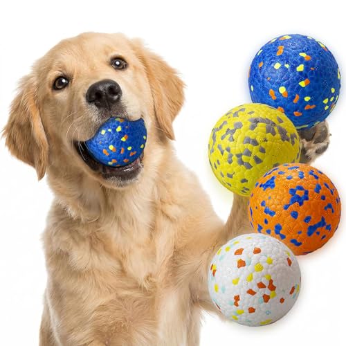 E-TPU Dog Balls, Tough High-Bounce Floating Fetch Toys, 2 Sizes - color: Blue, Orange, White & Yellow (4-Pack), size: Medium (3" diameter)