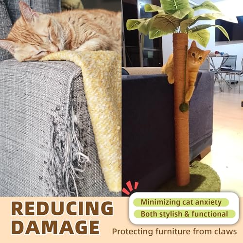 Meowoou Cat Scratching Post 33 Inch Tall Cat Scratcher for Indoor Cats Adults,Small Cat Tree Tower Sisal Rope Kitten Scratch with Interactive Hanging Ball - size: 33 in Green Post