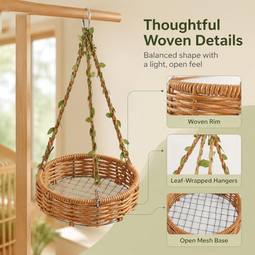 Bird Nest Hammock,Handwoven Rattan Bird Swing with Breathable Mesh Base,Hanging Bird Bed Cage Accessories for Parakeet,Cockatiel,Lovebird,Finch,1 Pack