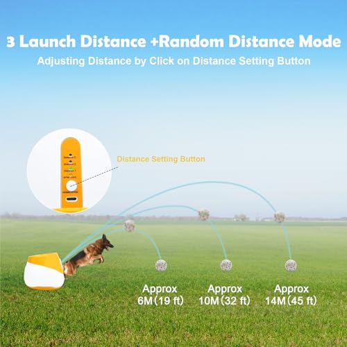 Automatic Dog Ball Launcher for Small to Medium Dogs, 2.2 Inch ETPU Dog Ball Thrower, 3 Distance Adjustable 19-39 Ft Interactive Dog Toy, Mental Stimulating Puppy Toy with 4 ETPU Balls (Orange) - color: Orange