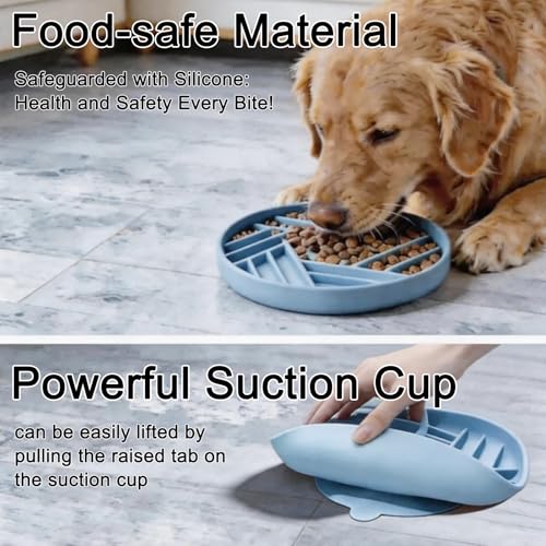Silicone Slow Feeder Dog Bowl with Suction Base, Anti Choking Pet Bowl - color: Single silicone Blue