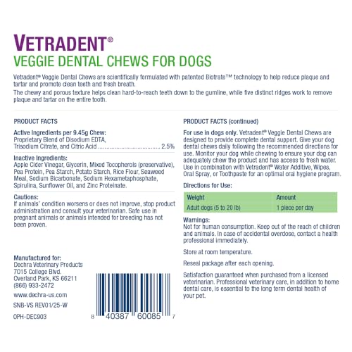 Vetradent® Veggie Dental Chews for Small Dogs - size: 0.33 Ounce (Pack of 30)