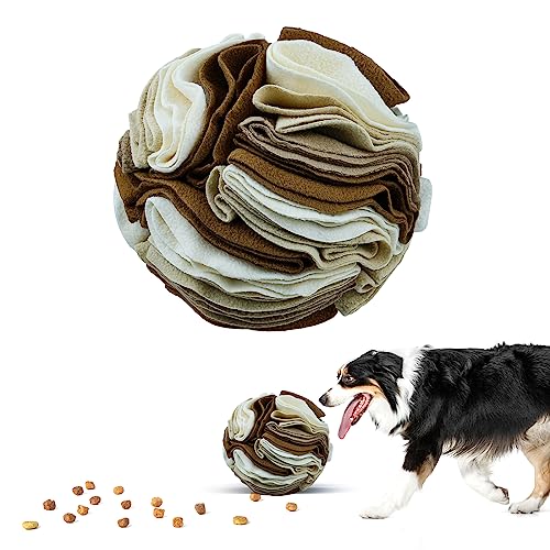 Pet Snuffle Ball, Puzzle Sniffing Interactive Dog Ball for Blind Dogs Training Stress Relief Dog Enrichment Toys Treat Machine Washable (20cm, Milk Tea Brown) - color: Milk tea brown, size: 20cm