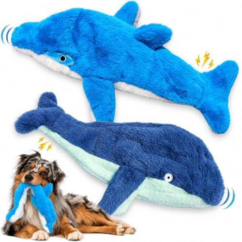 No stuffing Squeaky Dog Toy - Crinkle Dog Toy, Soft Plush, Blue, Large - color: Blue