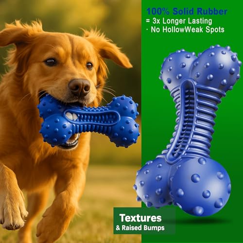 Dog Toys for Aggressive Chewers, Indestructible Chew Toys for Medium Large Dogs,Durable Rubber Dog Bones with Beef Flavor, Tough Dental Toy for Boredom Relief - color: blue-1