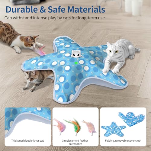 Interactive Cat Toys for Indoor Cats with Moving Concealed Feathers - color: Blue White